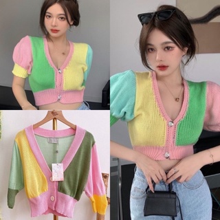 💫New💫(พร้อมส่ง)Mixed Color Knit Top เสื้อครอปไหมพรมจั้มแขน