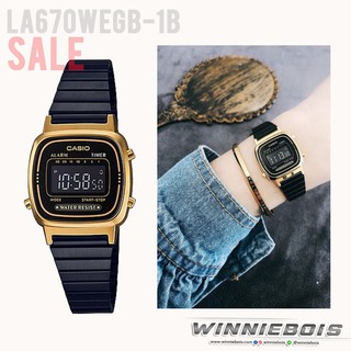 CASIOของแท้รับประกัน1ปี รุ่น LA670WEGB-1B นาฬิกาข้อมือสายสแตนเลส สีดำ ทอง