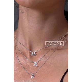 Pavone Jewelry สร้อยคอราศีเงินแท้ ฝังเพชร CZ 💎 ชุบทองคำขาว (PSN0010)