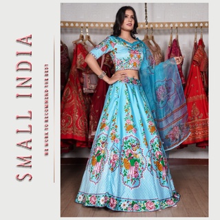 {**ส่งฟรี**} SMALL INDIA 💖✨ Heavy Digital Print Italian Silk 💖✨ Lehenga Choli Set