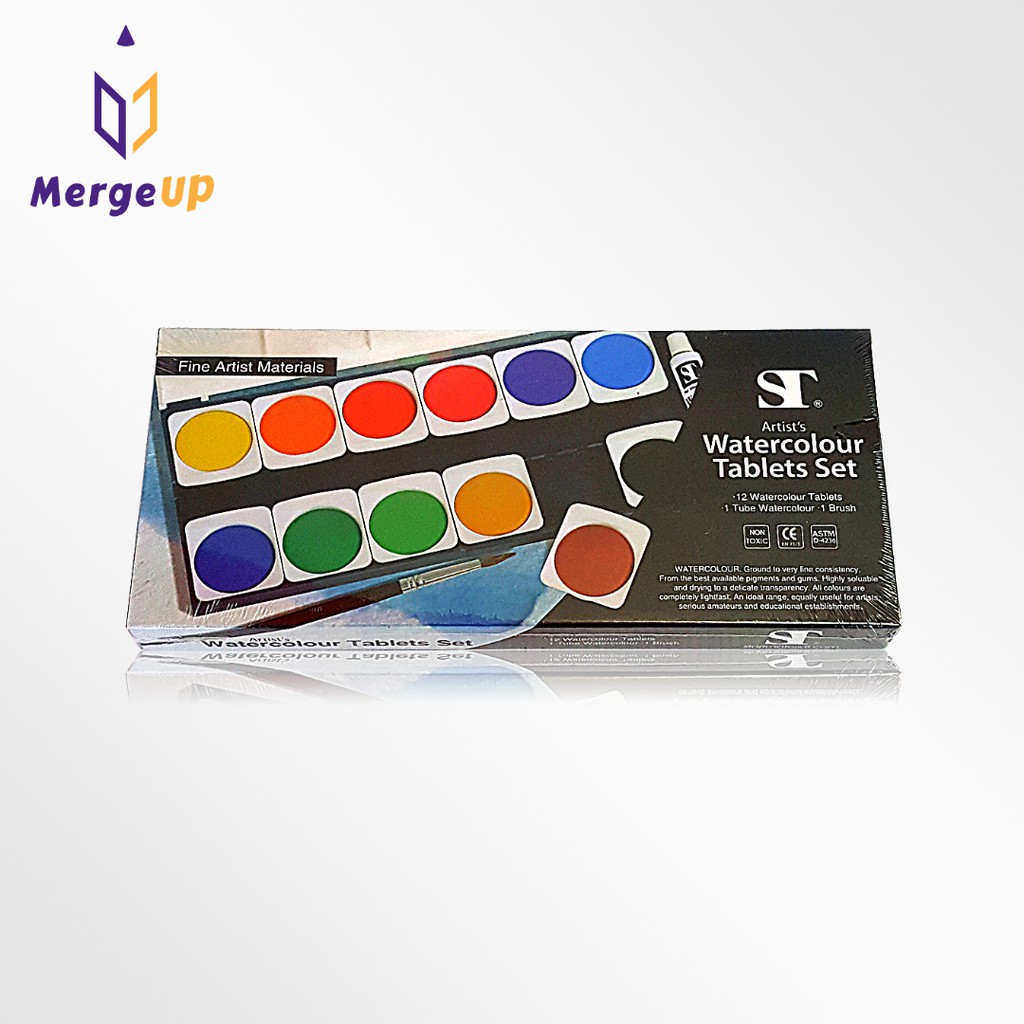 สีน้ำตลับ ชนิดก้อน ST Water colour Tablets Set 12 สี