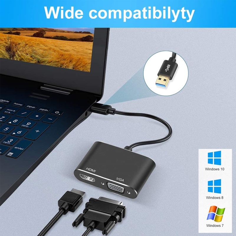 Astro อะแดปเตอร์แปลง 1080P USB 3.0 เป็น HDMI VGA 2 IN 1 USB 2.0 เป็น HDMI VGA สําหรับคอมพิวเตอร์ แล็ปท็อป Windows 7 8 10 11