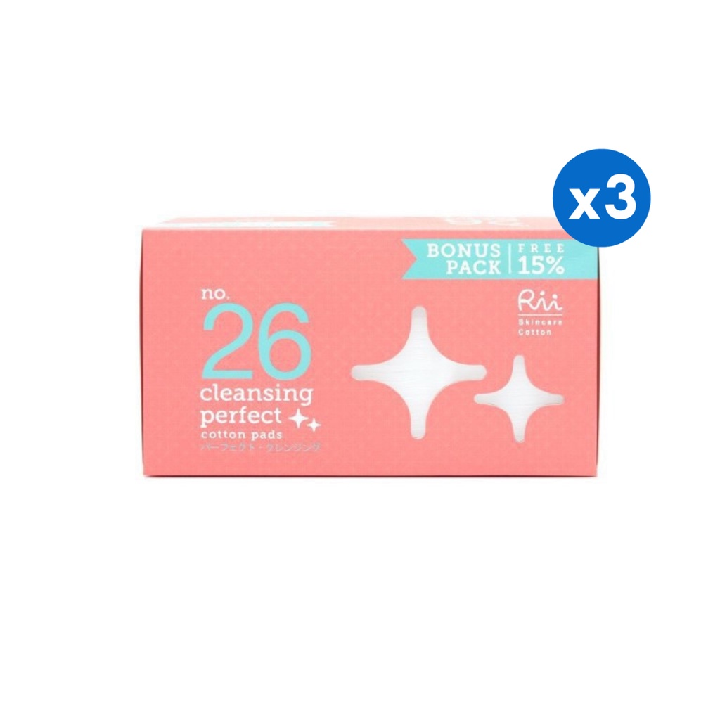 [x3]  Rii สำลีแผ่น (เพิ่มไซส์ขึ้น15%) Less Toner No.52 จำนวน 140 แผ่น / Cleansing Perfect No.26 จำนว