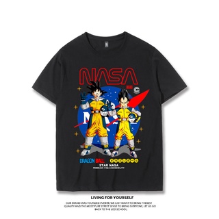 NASA co-branded Dragon Ball ins tide ยี่ห้ออะนิเมะ Monkey King Vegeta นักบินอวกาศหลวมขนาดใหญ่เสื้อยืดแขนสั้นชาย