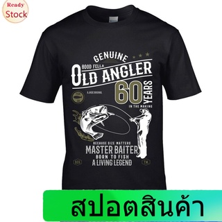 เสื้อยืดลำลอง Funny 60 Year Old Angler Fishing Fisherman Mens T-Shirt Top 60Th Birthday Gift New 2022 Fas