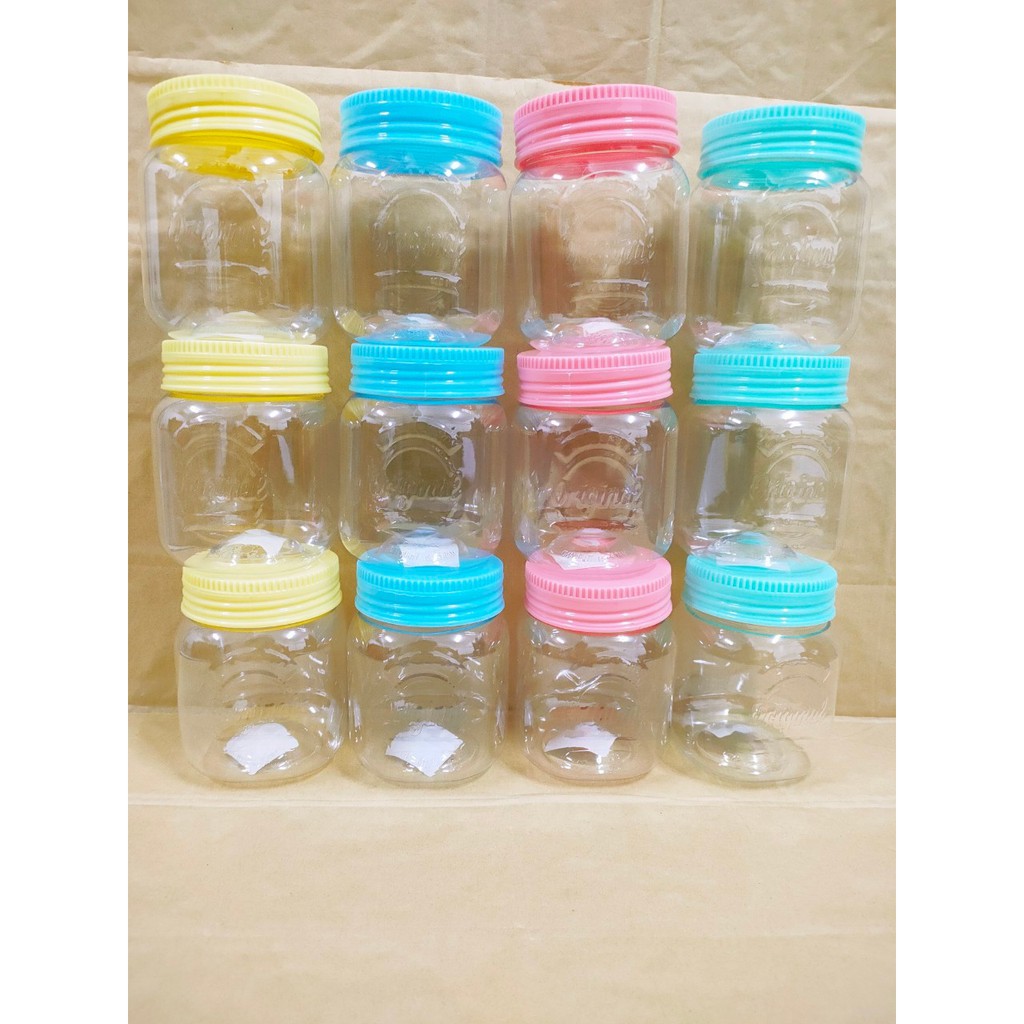 กระปุก พลาสติก ฝาสีพาลเทล 048-S (12 ชิ้น) คละสี ขนาด 320 ml ขวดโหลโบราณ ขวดโหลพลาสติก