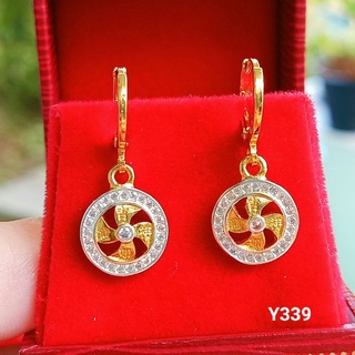 (Y339)ต่างหูหุ้มทอง ห่วงกังหันลม ใบพัดสลักอักษรจีน