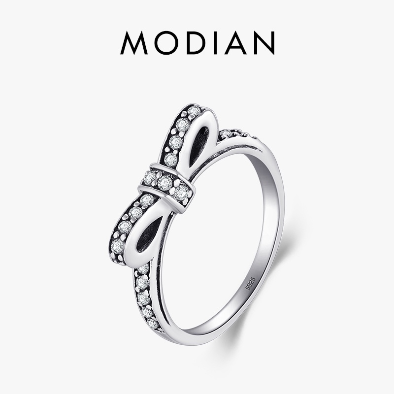 Modian แท้ 925 เงินสเตอร์ลิง Stackable แหวนงานแต่งงานแฟชั่น bowknot เครื่องประดับประกาย CZ ผู้หญิงของขวัญวาเลนไทน์