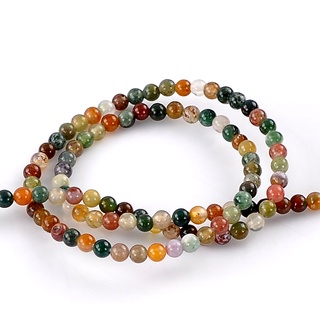 ลูกปัดหินเทียม Gemstone Agate อินเดีย เม็ดกลมคละสี ขนาด 4mm Dia,40cm(15 6/8") 1 เส้นประมาณ100 เม็ด