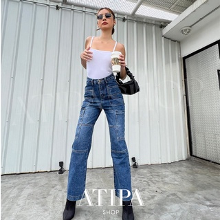 Atipashop - JEANS BLUEY 3728 กางเกงยีนส์ ยีนส์ ขายาว เอวสูง ทรงกระบอก ทรงสวยมาก