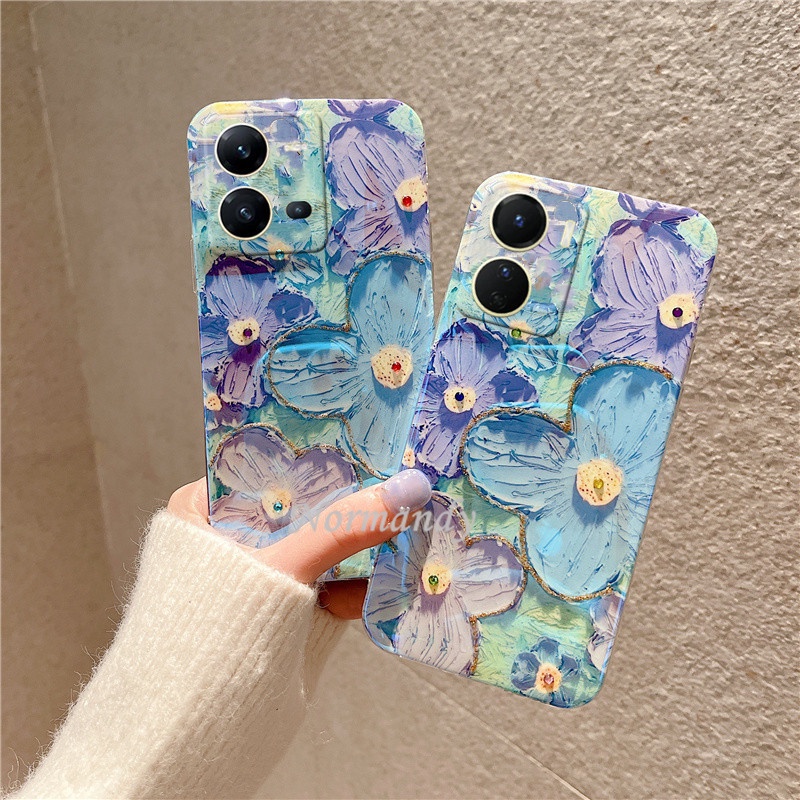 In Stock เคสโทรศัพท์ Fashion Casing VIVO V25 Pro V25e Y35 Y22 Y22s Y16 4G 5G 2022 New Girl Style Blu-ray Rhinestones Creative Painting Romantic Purple Flower Handphone Case Silicone Soft Cover เคส #8