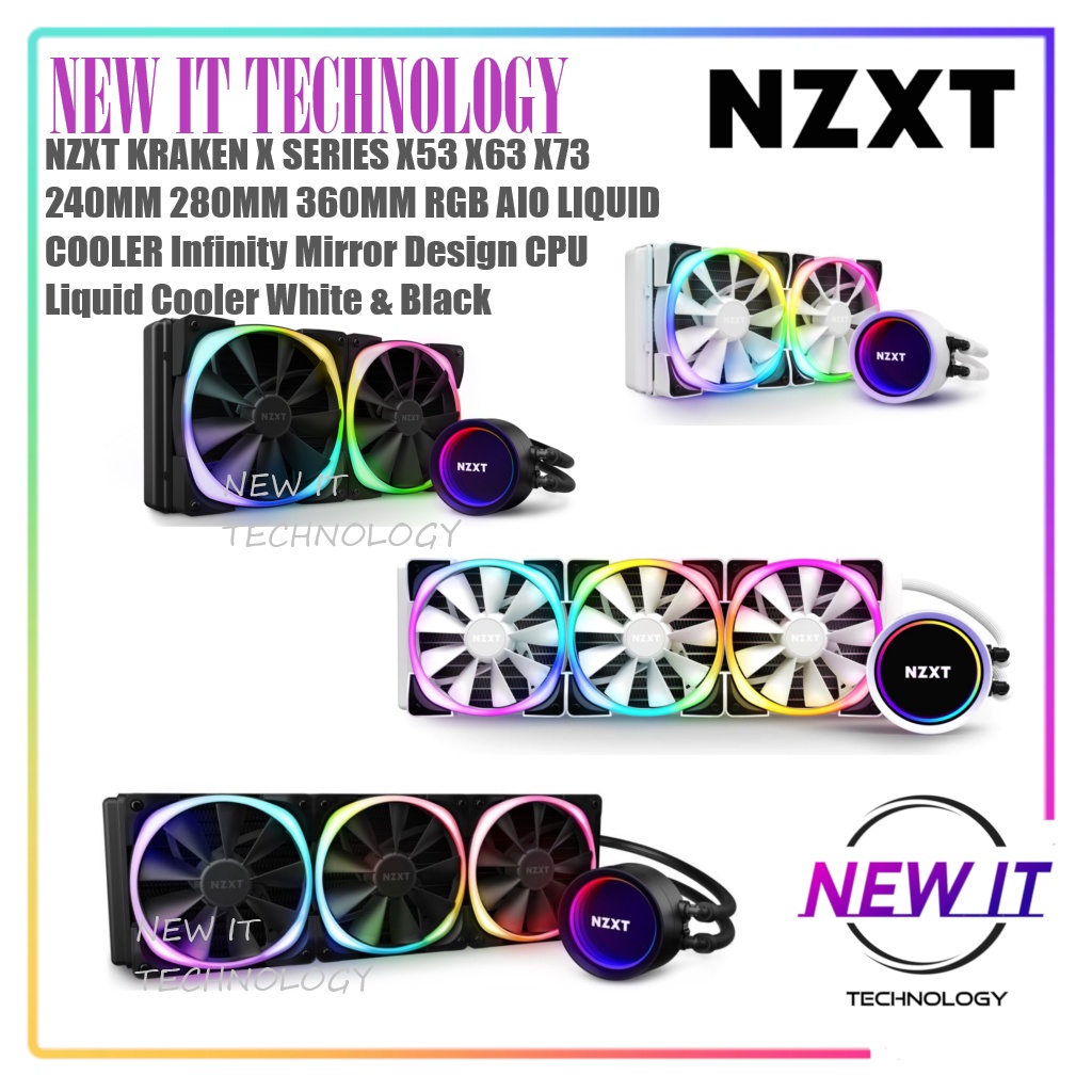 NZXT KRAKEN X SERIES X53 X63 X73 240MM 280MM 360MM RGB AIO LIQUID COOLER Infinity Mirror CPU Liquid 