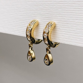 Delicate Teardrop Huggies, 18K Gold Plated Sterling Silver Earrings E0106 | เงินแท้ 925 ชุบทองเเท้ 18 กะรัต