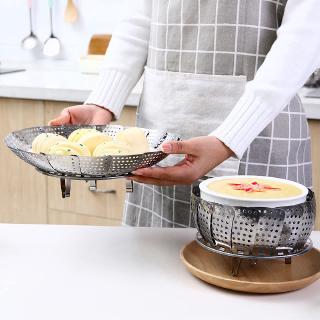 Kitchen Stainless Steel Mesh Cooker Petal Shape Steamer /Egg Fruit Vegetable Drain Basket Steamed Food Rack Storage / Retractable Folding Steamer Cooking Tool / Plate Bowl Expandable Cookware