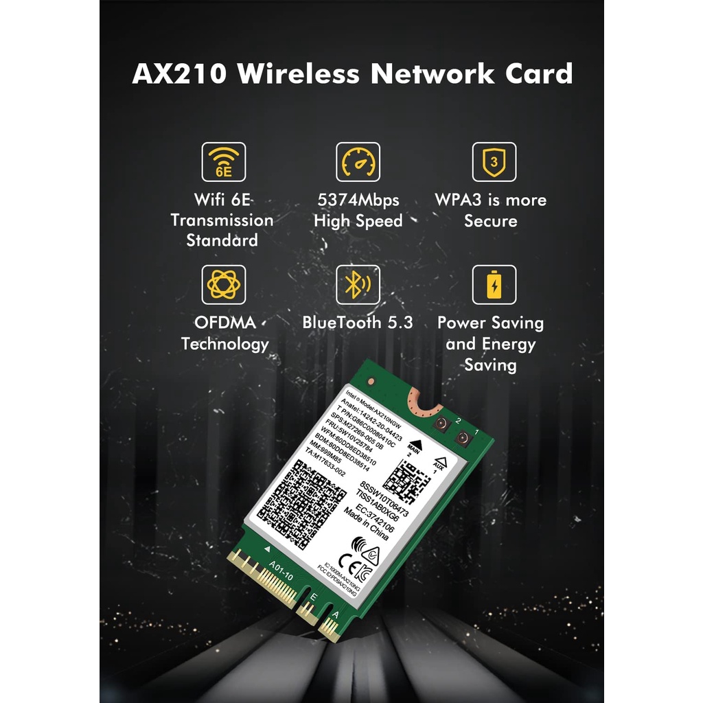 อะแดปเตอร์การ์ดเครือข่ายไร้สาย WiFi 6E Intel AX210 NGW Ax200 บลูทูธ 5.3 Tri-Band 5400Mbps สําหรับแล็ปท็อป รองรับ Windows 10 11 (64bit) M.2 NGFF