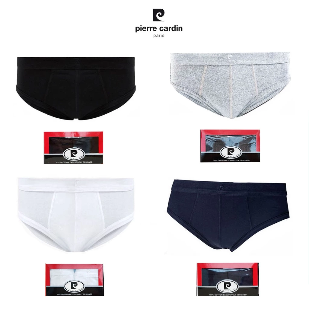 Pierre Cardin PC-323 (Pack 2ตัว) เซ็ตกางเกงในชาย Classic Macho Brief innerwear มี 4 สี ขาว เทา กรม ดำ กางเกงในผ้าคอตตอน