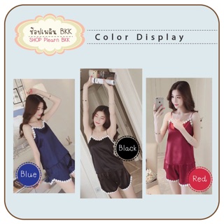 👆🏻Sale ‼️ ชุดนอนสายเดี่ยว +กางเกงขาสั้น เนื้อผ้านิ่ม โปร่งเบาสบาย น่ารักสไตล์เกาหลี มี 3 สี น้ำเงิน ดำ แดง