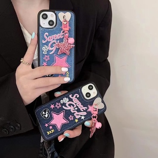 เคสโทรศัพท์มือถือ TPU นิ่ม ปักลาย ผ้ายีน แฟชั่น สําหรับ iPhone14 13 12 11 Pro MAX XS XR XS MAX