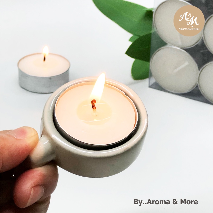AromaMore ช้อนใส่เทียนเซรามิค วางธูปหอม สีครีมเคลือบเงา สีดำเคลือบเงา 2 ชิ้น/แพ็ค-Tea light holder ceramic 2 Pcs/pack
