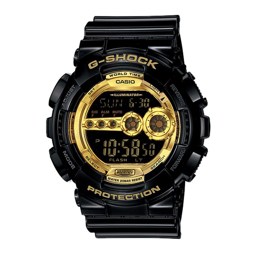 Casio G-Shock นาฬิกาข้อมือผู้ชาย สายเรซิ่น รุ่น GD-100GB,GD-100GB-1 - สีดำ/ทอง