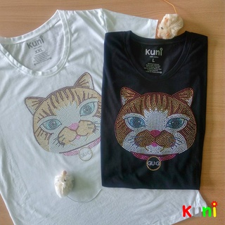 K137 เสื้อยืดผู้หญิง ตกแต่ง-ประดับ-พิมพ์ลาย-เพชรแฟชั่น ลายหน้าแมว by kunibrand