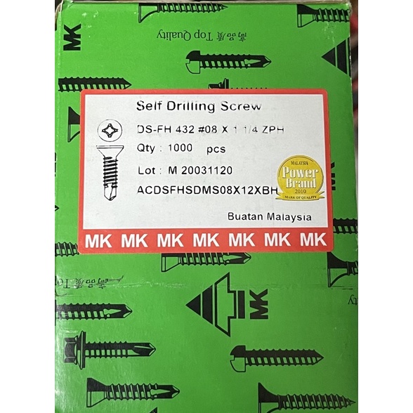 MK 432 DS-FH SELF DRILLING SCREW 8 X 1-1/4" ZPH (1000 ชิ้น) สกรูสําหรับโลหะ SKRU EKOR UDANG KUNCI BE