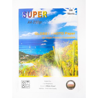 Super GLOSSY PHOTO PAPER กระดาษโฟโต้ผิวมันเงา230แกรม ขนาด A4