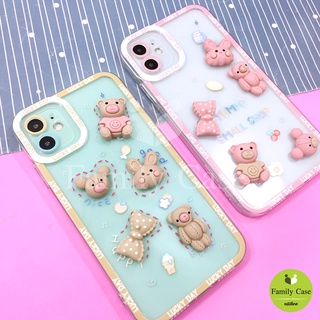 Oppo A93/A94/A96/F9/Reno2F/Reno6z/Reno 7 เคสมือถือนิ่มใสกันกล้อง ซิลิโคน TPU ติดการ์ตูนหมีกระต่ายนูน