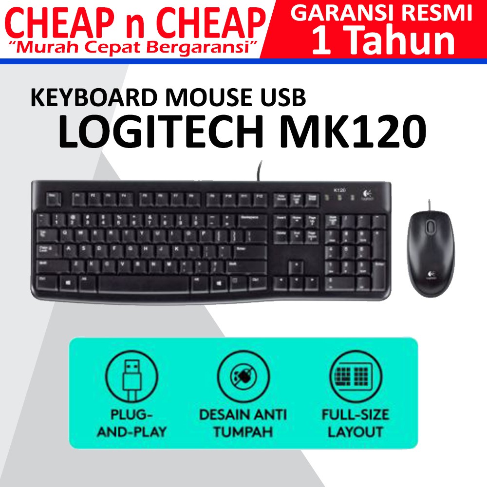 เมาส์คีย์บอร์ดแบบมีสาย USB Logitech MK120