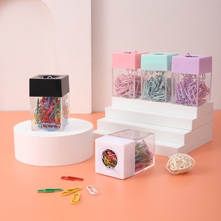 Creative Square Macaron Color Paper Clip Storage Bucket Magnetic Plastic Color Transparent Pin Bucket