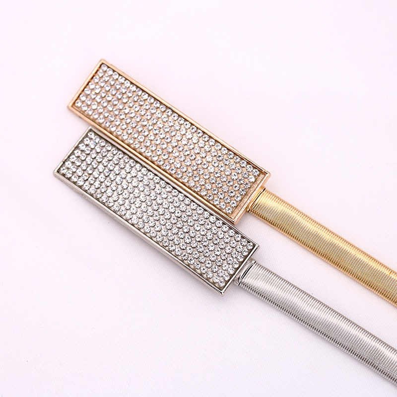 เข็มขัดแฟชั่นเข็มขัดโลหะเข็มขัดดับเบิลแหวนเลียนแบบ Rhinestone เข็มขัดยางยืด - รูปที่ 4