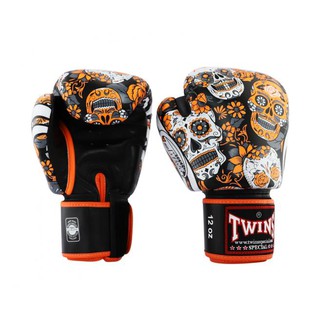 Twins special Boxing Gloves Fancy FBGVL3-53 Orange-Black  New collection Sparring MMA นวมซ้อมชกทวินส์ แฟนซี หนังแท้ 100%