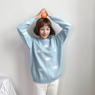 💥พร้อมส่ง💥cute cloud☁️เสื้อสเวตเตอร์ไหมพรมลายปักก้อนเมฆ เสื้อไหมพรม เสื้อคาดิแกนเสื้อกันหนาวเสื้อคลุมเสื้อแขนยาวไหมพรม