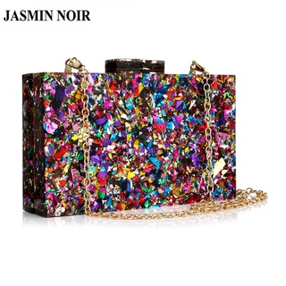 Jasmin Noir กระเป๋าคลัทช์ ประดับเลื่อม หลากสี หรูหรา สําหรับผู้หญิง เจ้าสาว งานพรอม