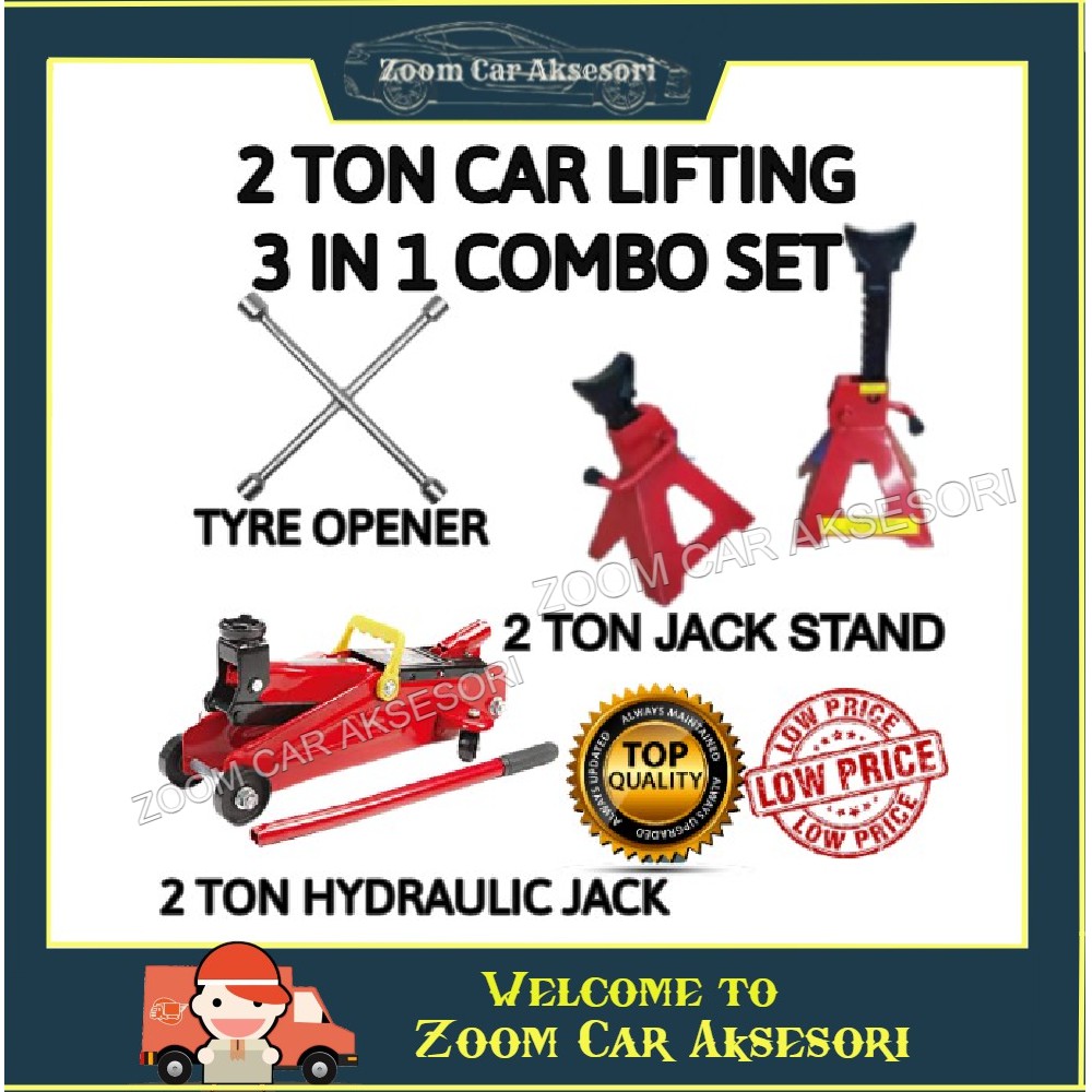 2 ตัน 3/2 IN 1 COMBO SET Heavy Duty High resistance Jack Super High Lift Jack & 2 ตัน Jack Stand
