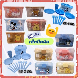 กล่องปิ๊กนิก ลายการ์ตูนลิขสิทธิ์ set จาน ชาม เซ็ตปิ๊กนิก Set Picnic ขนาด 6 ชุด ขนาด 4 ชุด ถ้วย แก้วน้ำ จาน ชาม ช้อน ส้อม