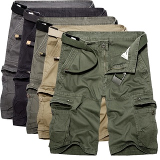 【พร้อมส่ง&COD】2022 Mens Military Cargo Shorts ฤดูร้อนกองทัพสีเขียวผ้าฝ้ายกางเกงขาสั้นผู้ชายหลวม Multi-Pocket 