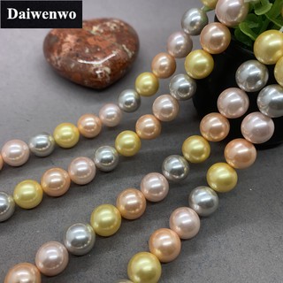 ลูกปัดไข่มุก เปลือกหอย ทรงกลม สีชมพู สีเหลือง สีเงิน ขนาด 6-12 มม. DIY