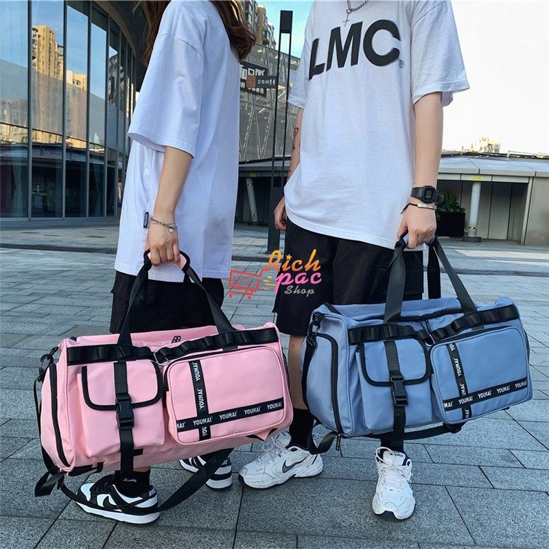 🔥อยู่ไทยพร้อมส่ง กระเป๋าเป้เดินทางใบใหญ่ สะพายข้าง+ถือ+เป้ มีช่องใส่รองเท้า+แยกเปียกและแห้ง เกาหลี