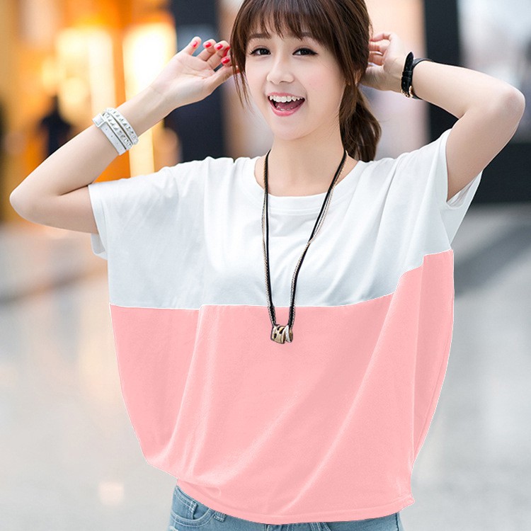 Fairy style เสื้อยืด แขนสั้น คอกลม สองสี ผ้านิ่ม ชุดหลวมและหวาน น่ารัก ทรงสวย ใส่สบาย #9526