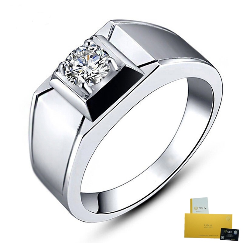 แหวนแฟชั่นสำหรับผู้ชาย Gra-Luxury Moissanite ขนาด 1 กะรัต เครื่องประดับเงินแท้