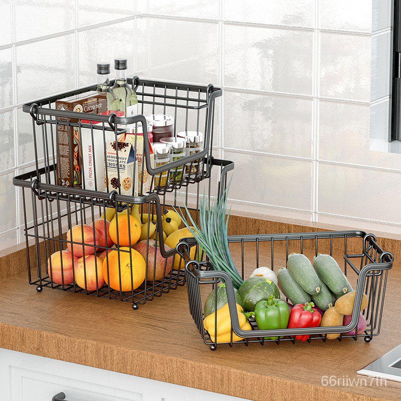 Fruit Basket Rack Fruit and Vegetable Storage Cart Metal Stackable