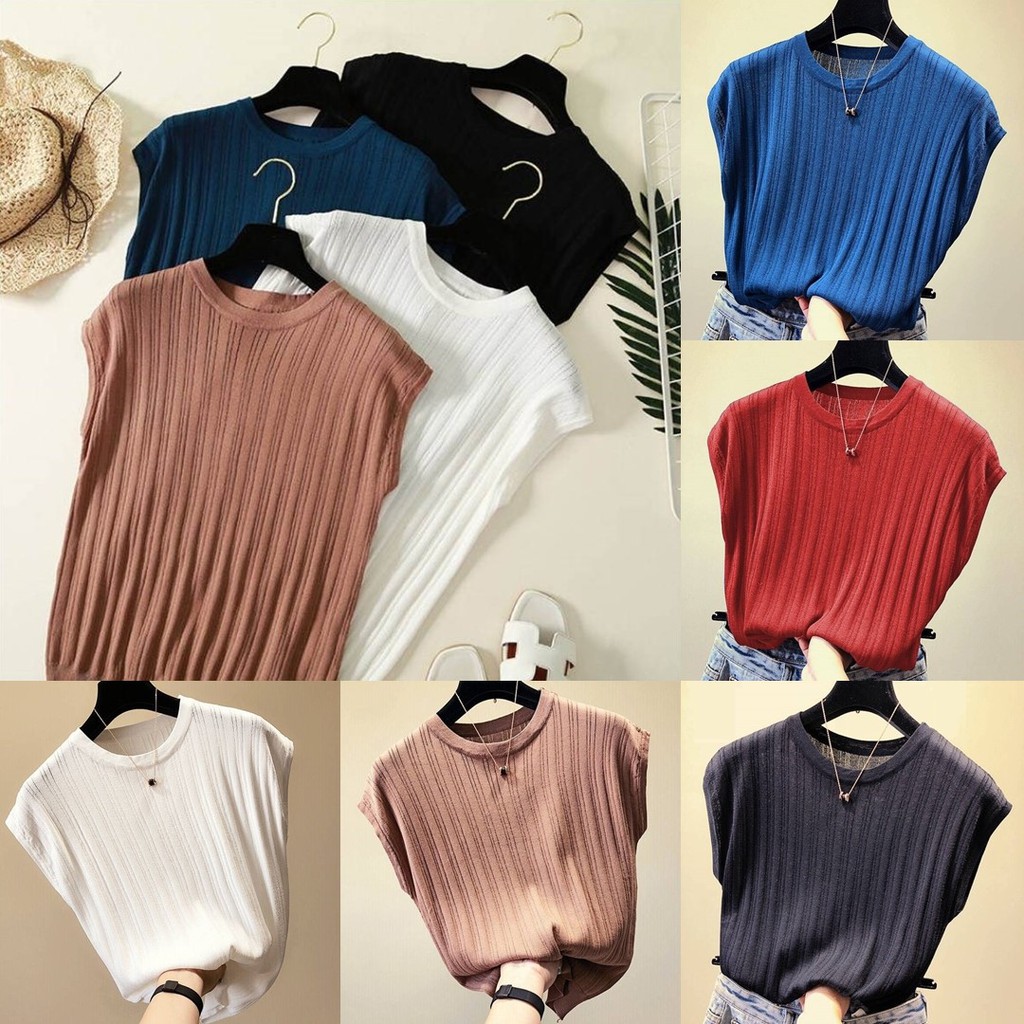 ราคาถูกที่สุด เสื้อไหมพรมคอกลมแขนกุด สีพื้น ผ้ายืดได้เยอะ เสื้อแฟชั่นหน้าหนาว