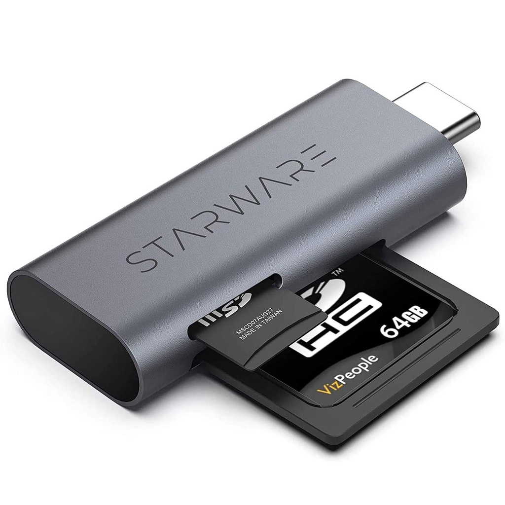 STARWARE เครื่องอ่านการ์ด USB C เป็น SD/microSD, 2-in-1 USB-C (Thunderbolt 3) อะแดปเตอร์การ์ด SD/Mic