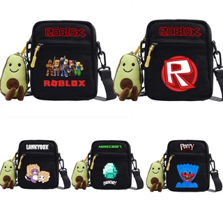 กระเป๋าสะพายไหล่ ผ้าแคนวาส ทรงสี่เหลี่ยม ขนาดเล็ก ลายการ์ตูน Game Roblox Minecraft Lankybox น่ารัก สําหรับนักเรียน