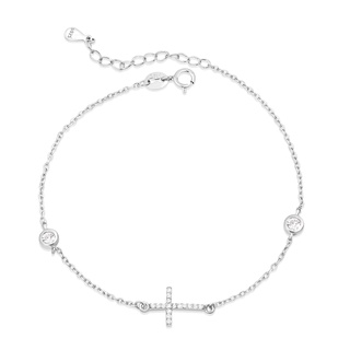 SILVER THAI Silver Cross Round Design Cubic Zirconia Bracelet สร้อยข้อมือไม้กางเขน เงิน คิวบิกเซอร์โคเนีย ทรงกลม