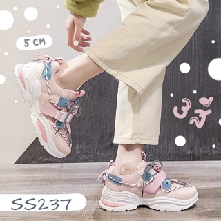 SS237 รองเท้าผ้าใบส้นตึกเท่ๆสไตล์สตรีทแฟชั่น สีหวาน ชมพูพาสเทล/ครีมส้มแสด/ดำเขียว