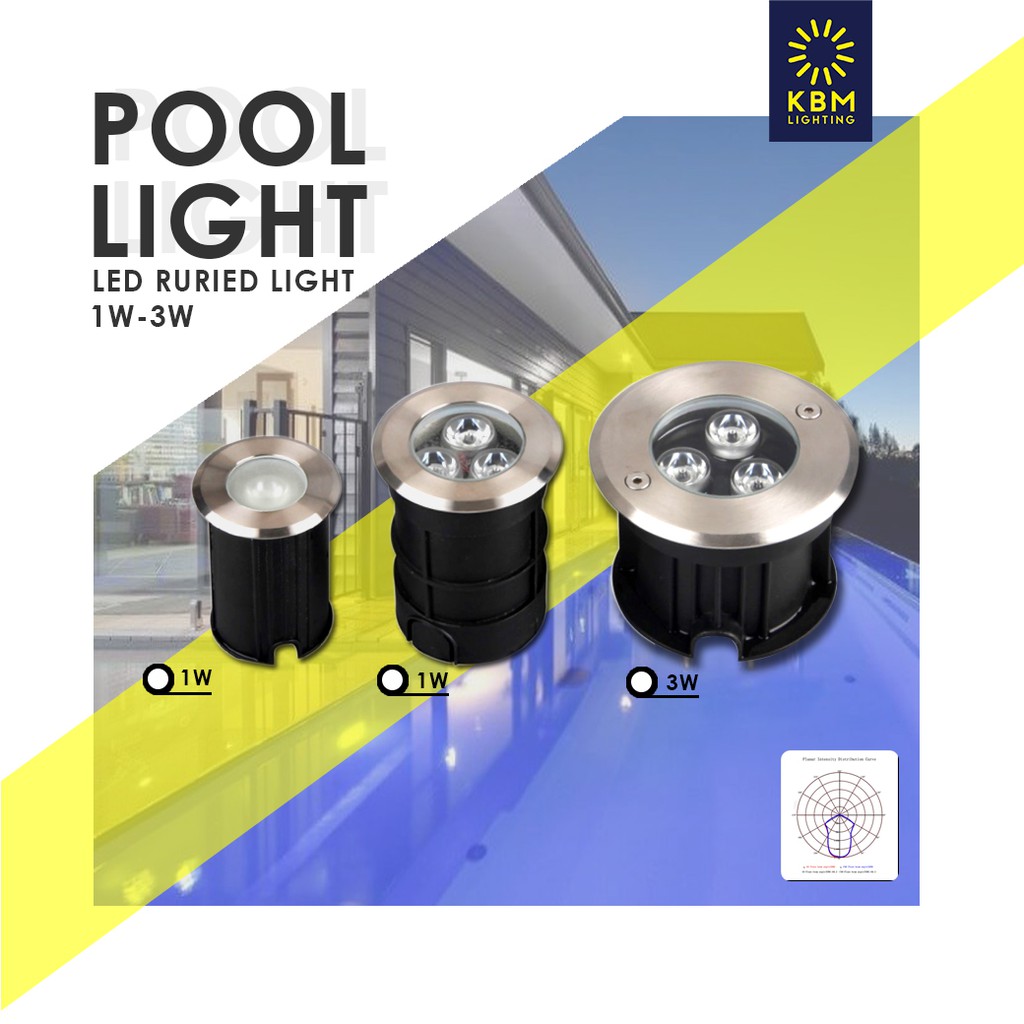 Pool light (ไฟสระว่ายน้ำ) ไฟน้ำพุ ไฟใต้ดิน led Pool light แสงวอมท์ไวท์ 3000K รุ่น BURIED by KBM LIGH