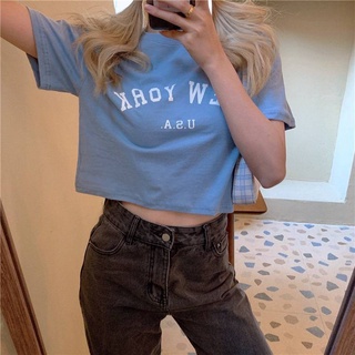 Triple A💕 Crop top Women Short-sleeved T-shirt Letter print short bottoming shirt 2021 summer new slim top