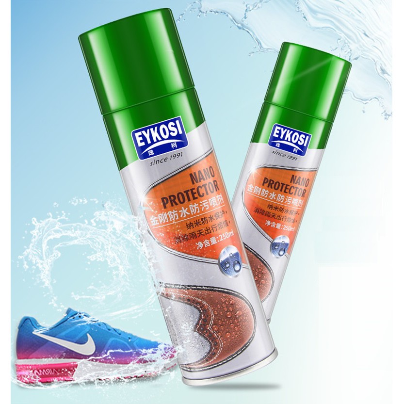 สเปรย์กันน้ำรองเท้าผ้าใบ รองเท้าหนัง เสื้อผ้า หนังกลับ เต๊นท์ กระเป๋า eykosi water proofer ใช้กันละอองน้ำและสิ่งสกปรก